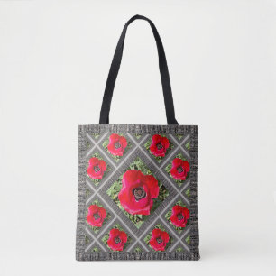 Tote Bag with Vibrant Red Poppies