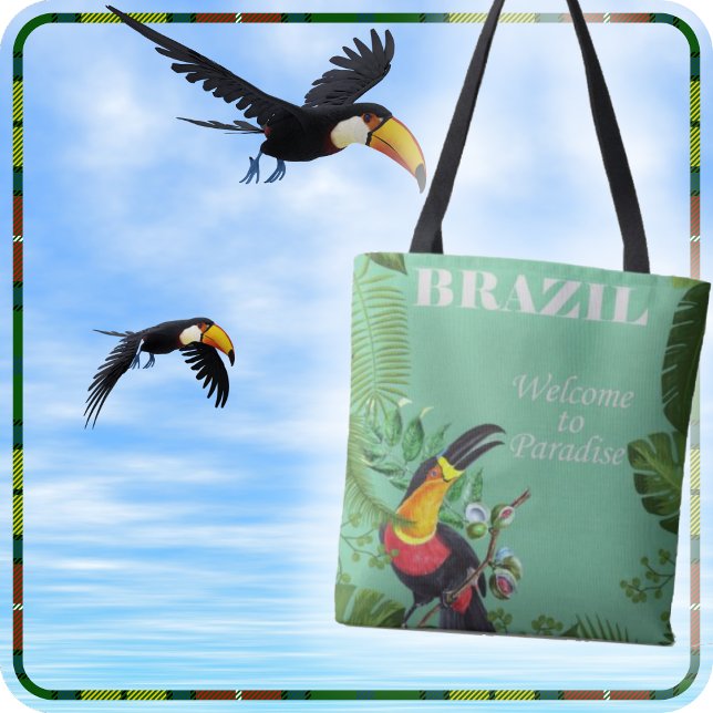 TOTE - Brazil - Welcome to Paradise + Toucan (A beautiful Tote Bag with a colorful Toucan on each side)