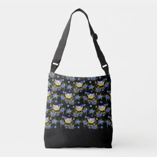 TOTE CROSSBODY BIRD BLUEBERRY WHIMSICAL BLACK