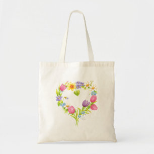 Tote Flowers Watercolor Heart Wreath Bag