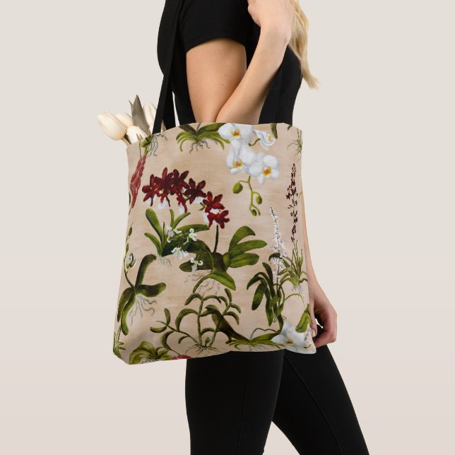Tote - Orchid Pattern in Beige (Close Up)