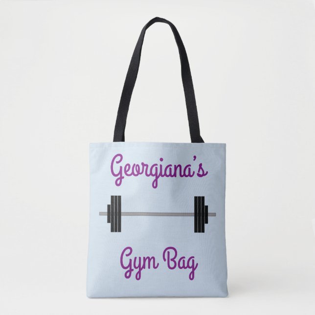 Tote With Barbell + Personalised Name + "Gym Bag" (Front)