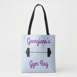 Tote With Barbell + Personalised Name + "Gym Bag" Bag