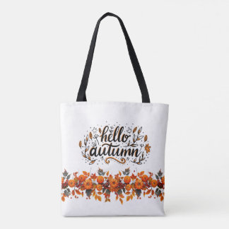 Tote with "Hello Autumn"copy and pumpkin garland Bag