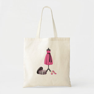 Tote with Painting of a pink dress, box and pink h Bag