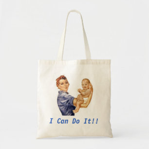 Tote with Rosie and Baby, caption:  I Can Do It!! Bag