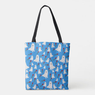 Tote with Samoyeds on Sky Blue. Bag