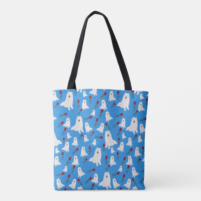 Tote with Samoyeds on Sky Blue. Bag (Back)