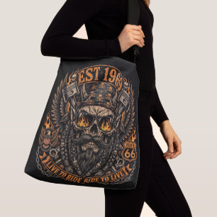 ToteEst 1969 Bearded Skull Biker  Crossbody Bag