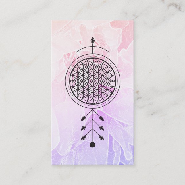 *~* Totem Flower of Life Pastel Floral  Reiki Yoga Business Card (Front)
