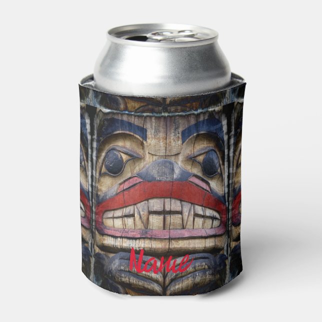 Totem Pole Face Thunder_Cove Can Cooler (Can Front)