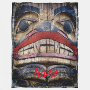 Totem Pole Face Thunder_Cove Fleece Blanket
