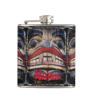 Totem Pole Face Thunder_Cove  Hip Flask