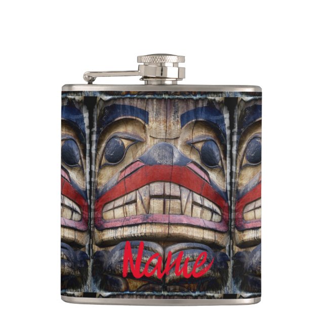 Totem Pole Face Thunder_Cove  Hip Flask (Front)
