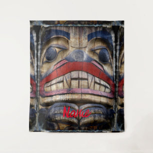 Totem Pole Face Thunder_Cove Tapestry