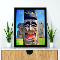 Totem Wood Face Photo Smile with Teeth Quote