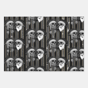 Totenkopf Frau Mann Weihnachten Rose Mütze Bart Wrapping Paper Sheet