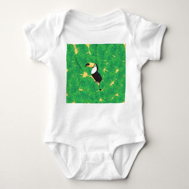 Toucan and banana leaves baby bodysuit (Front)