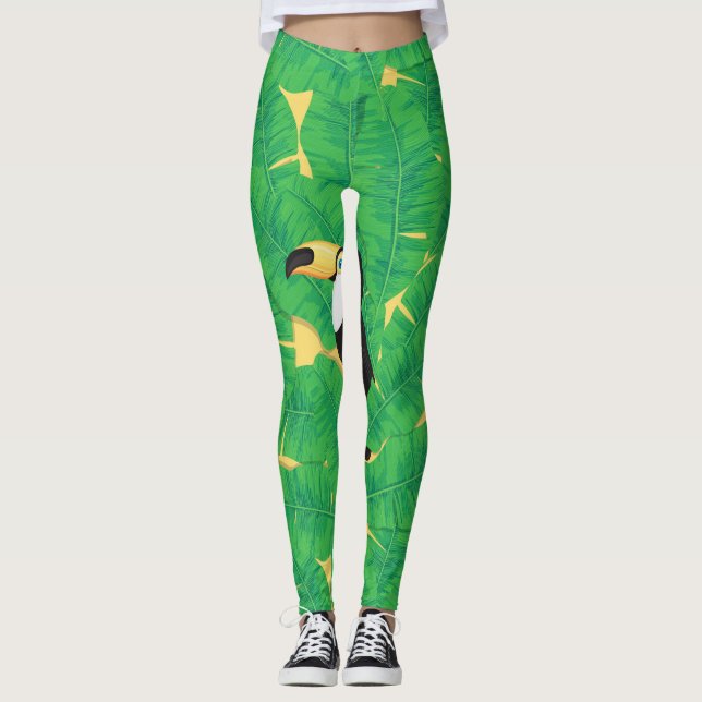 Toucan and banana leaves leggings (Front)