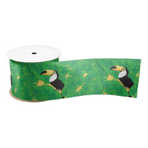Toucan and banana leaves satin ribbon