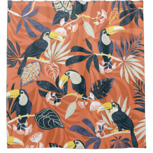 toucan and jungle seamless pattern shower curtain