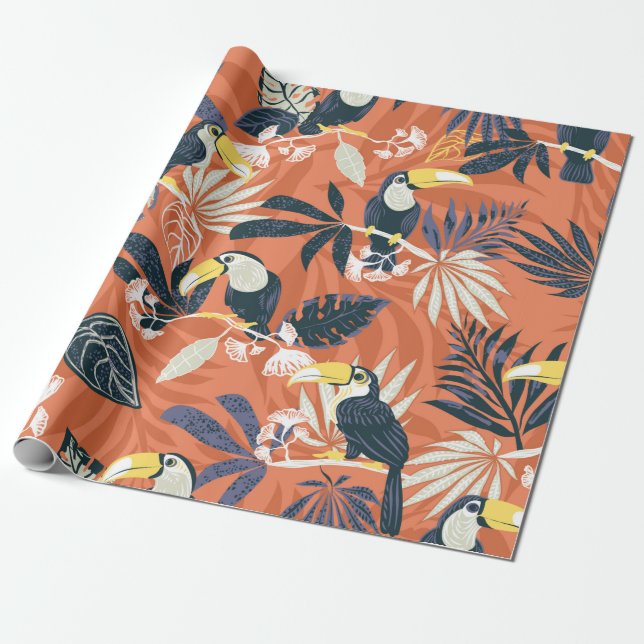 toucan and jungle seamless pattern wrapping paper (Unrolled)