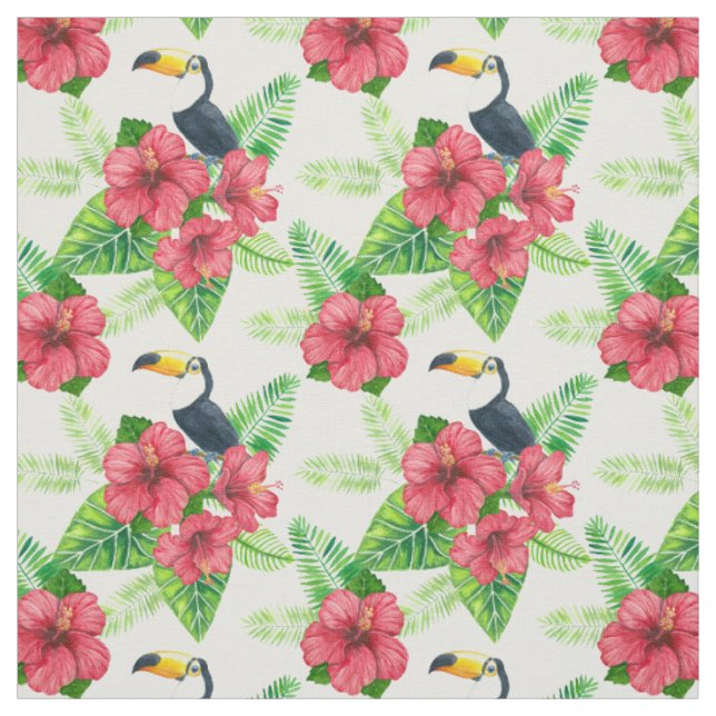 Toucan and tropical bouquet fabric (Swatch)