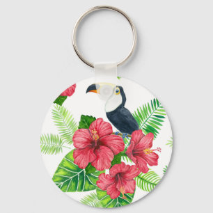 Toucan and tropical bouquet key ring