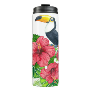 Toucan and tropical bouquet thermal tumbler