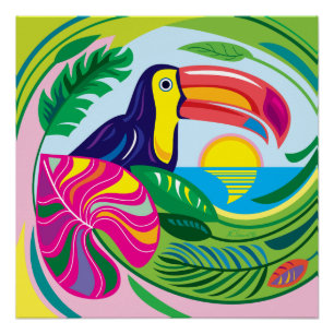 Toucan and Tropical Leaves Poster