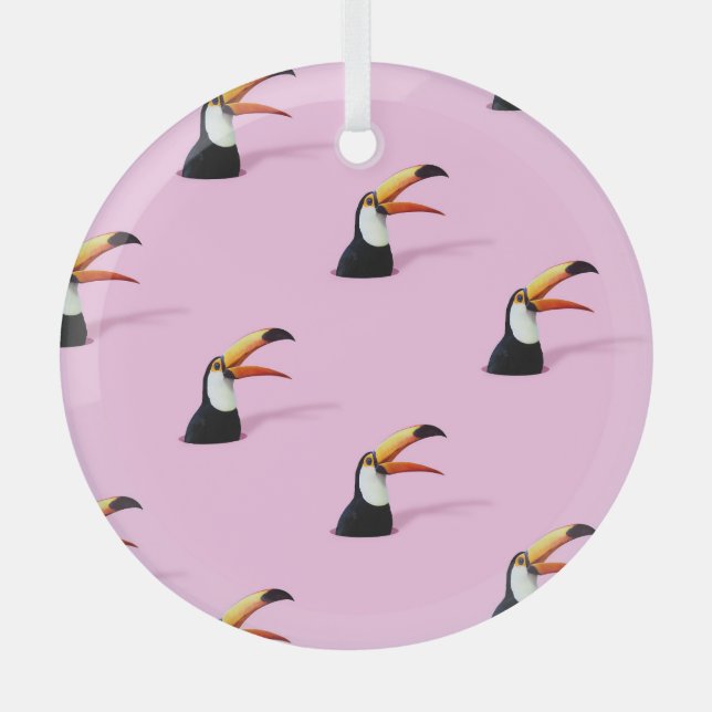 Toucan Announcement: Tropical Pink Paradise Glass Tree Decoration (Front)