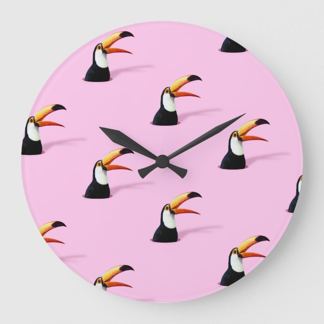 Toucan Announcement: Tropical Pink Paradise Large Clock (Front)