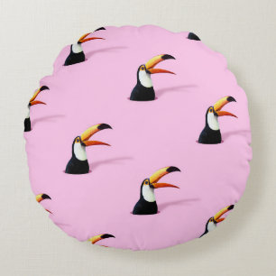 Toucan Announcement: Tropical Pink Paradise Round Cushion