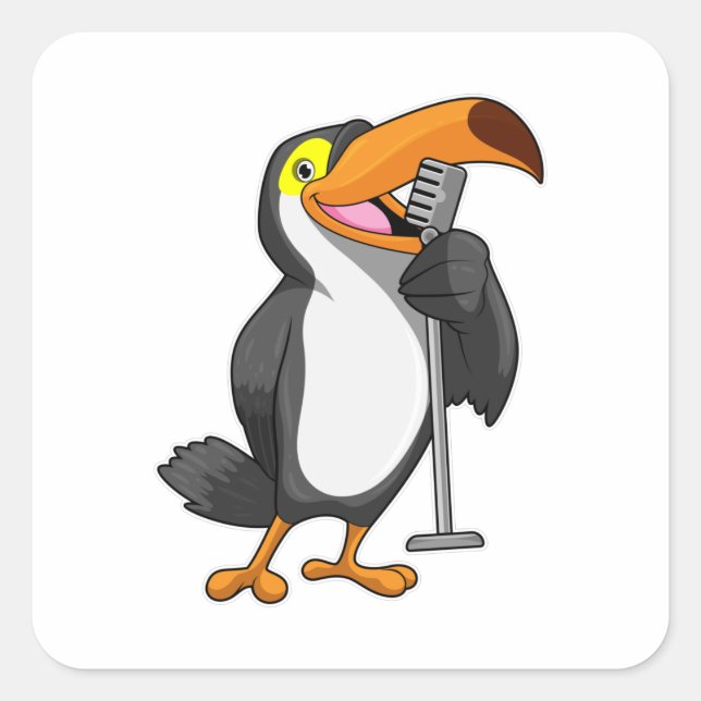 Toucan at Music with Microphone Square Sticker (Front)