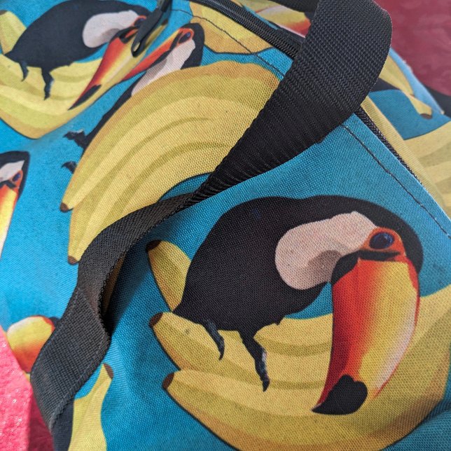 Toucan Bananas Tropical Teal Birds & Fruit Pattern Duffle Bag (Fun tropical toucan birds pattern duffel bag with bananas)