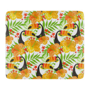 Toucan Bird Orange Flowers Green Leaves Tropical Cutting Board