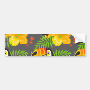 Toucan Bird Orange Tropical Flowers Green Leaves Bumper Sticker