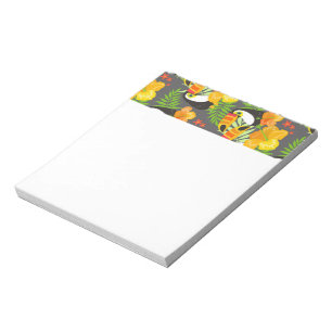 Toucan Bird Orange Tropical Flowers Green Leaves Notepad