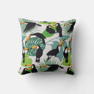 Toucan Bird: Palm Leaves Pattern Cushion
