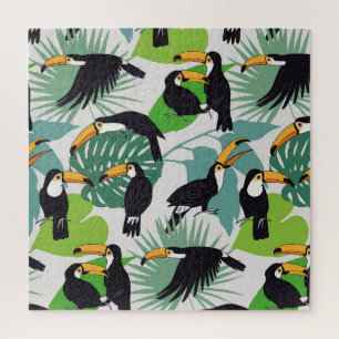 Toucan Bird: Palm Leaves Pattern Jigsaw Puzzle