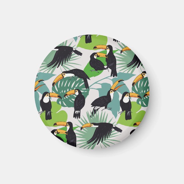 Toucan Bird: Palm Leaves Pattern Magnet (Front)