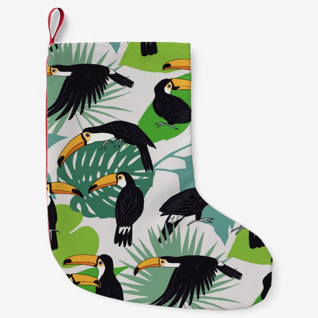 Toucan Bird: Palm Leaves Pattern Small Christmas Stocking (Front)