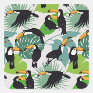 Toucan Bird: Palm Leaves Pattern Square Sticker