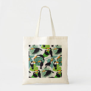 Toucan Bird: Palm Leaves Pattern Tote Bag