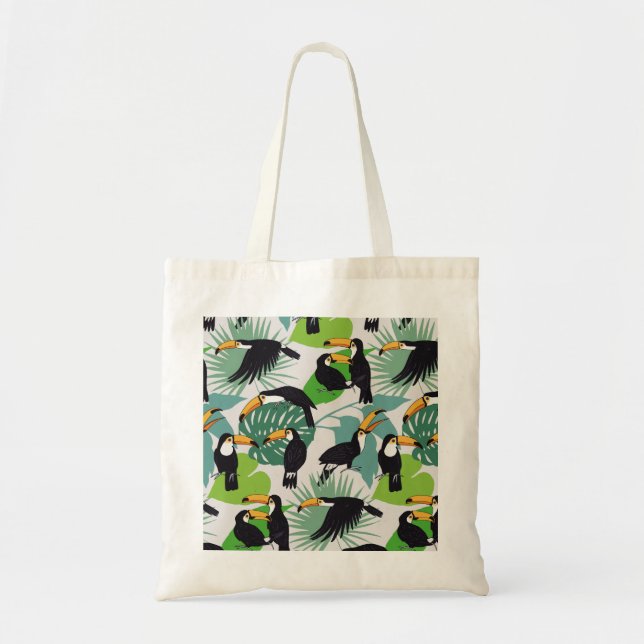 Toucan Bird: Palm Leaves Pattern Tote Bag (Front)