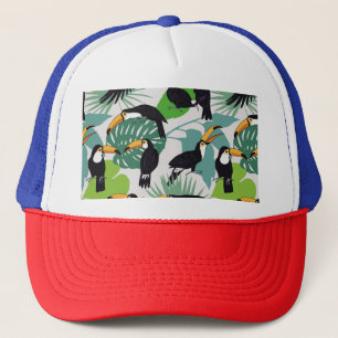 Toucan Bird: Palm Leaves Pattern Trucker Hat