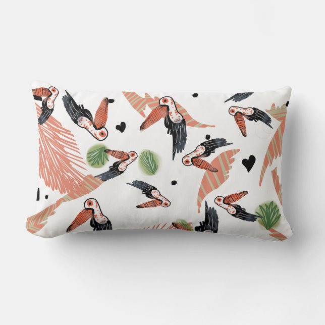 Toucan Birds Summer Tropical Greenery Art Lumbar Cushion (Front)