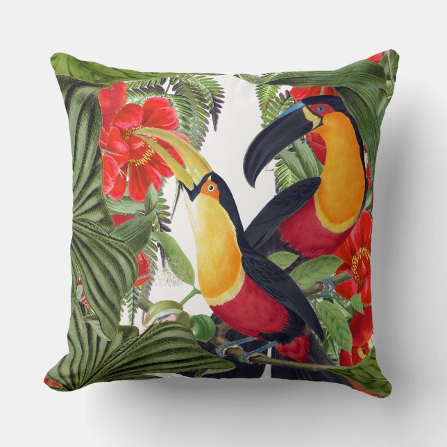 Toucan Birds Wildlife Flowers Animals Throw Pillow (Front)