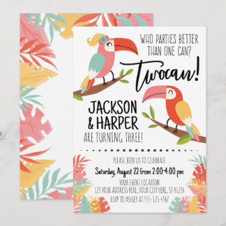 Toucan Birthday Invitation Siblings Brother Sister
