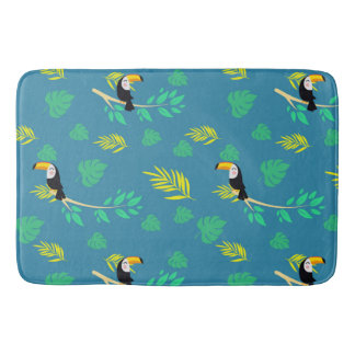 Toucan Blue and Green Tropical Rainforest Bath Mat